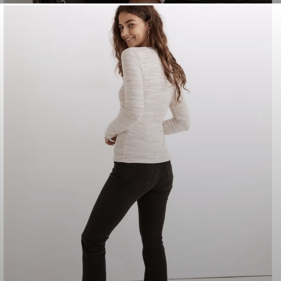 Madewell Space Dye Faux Wrap Top L Knit Long Sleeve Preppy Classic #1010 - Picture 3 of 13